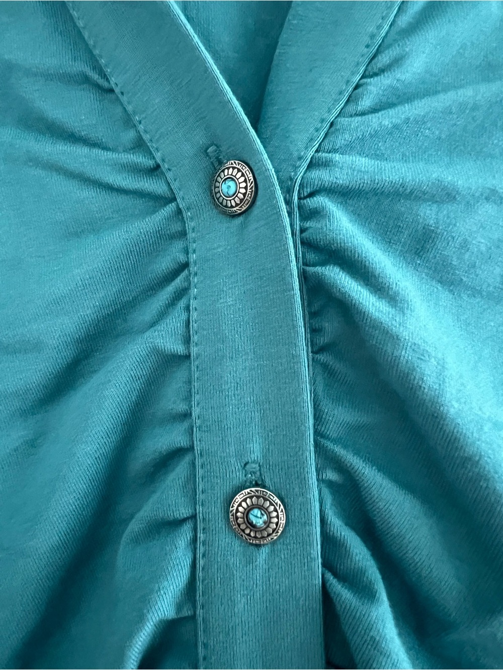 NWT Women's Turquoise Ruched Button Front Top - Picture 3 of 7